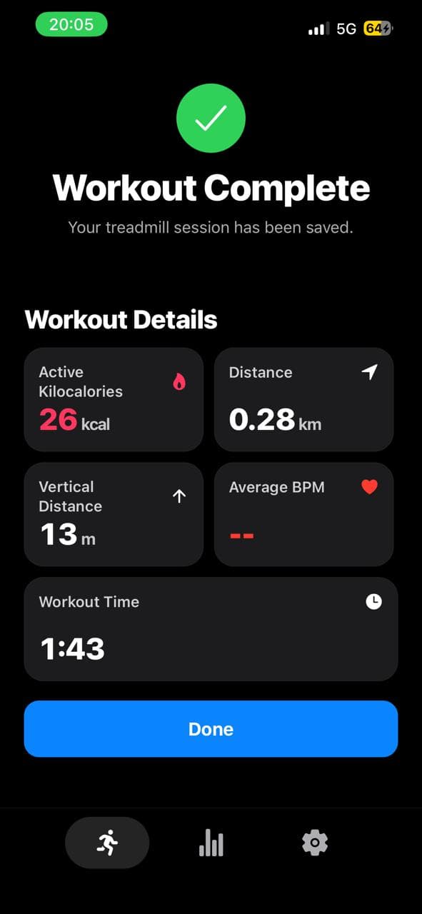 Workout complete screen