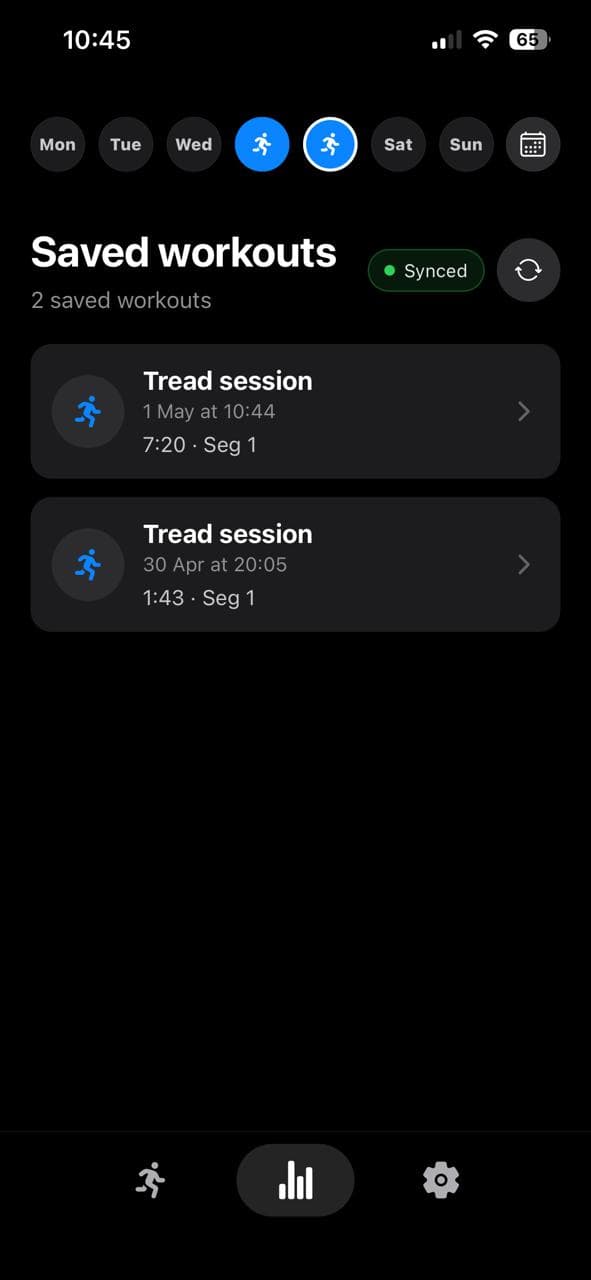 Saved workouts screen